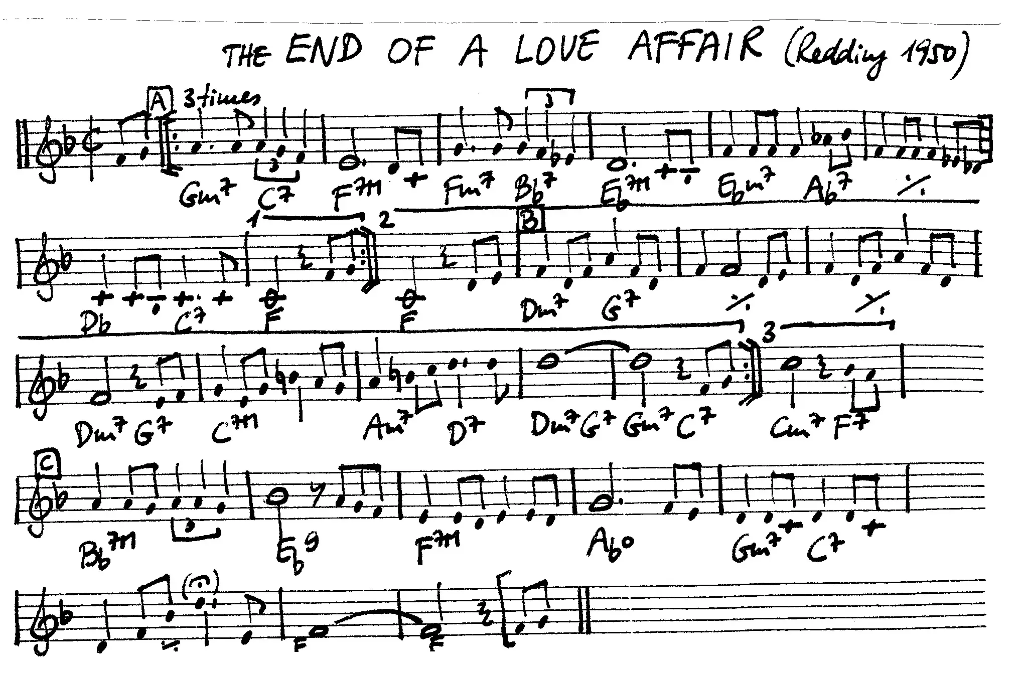 the end of a love affair free jazz leadsheet - Courtesy of the Jungle Jazz Band